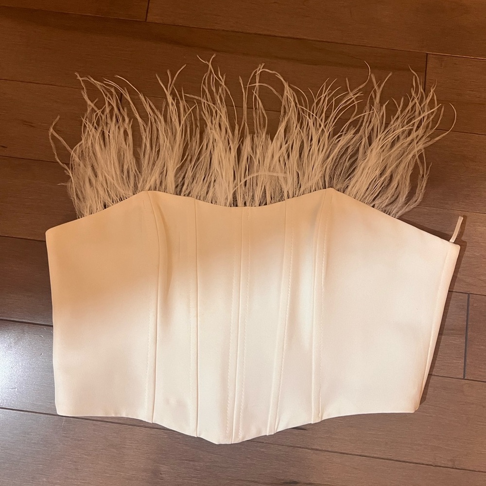 Zara White feather bustier top // Small - Picture 2 of 5